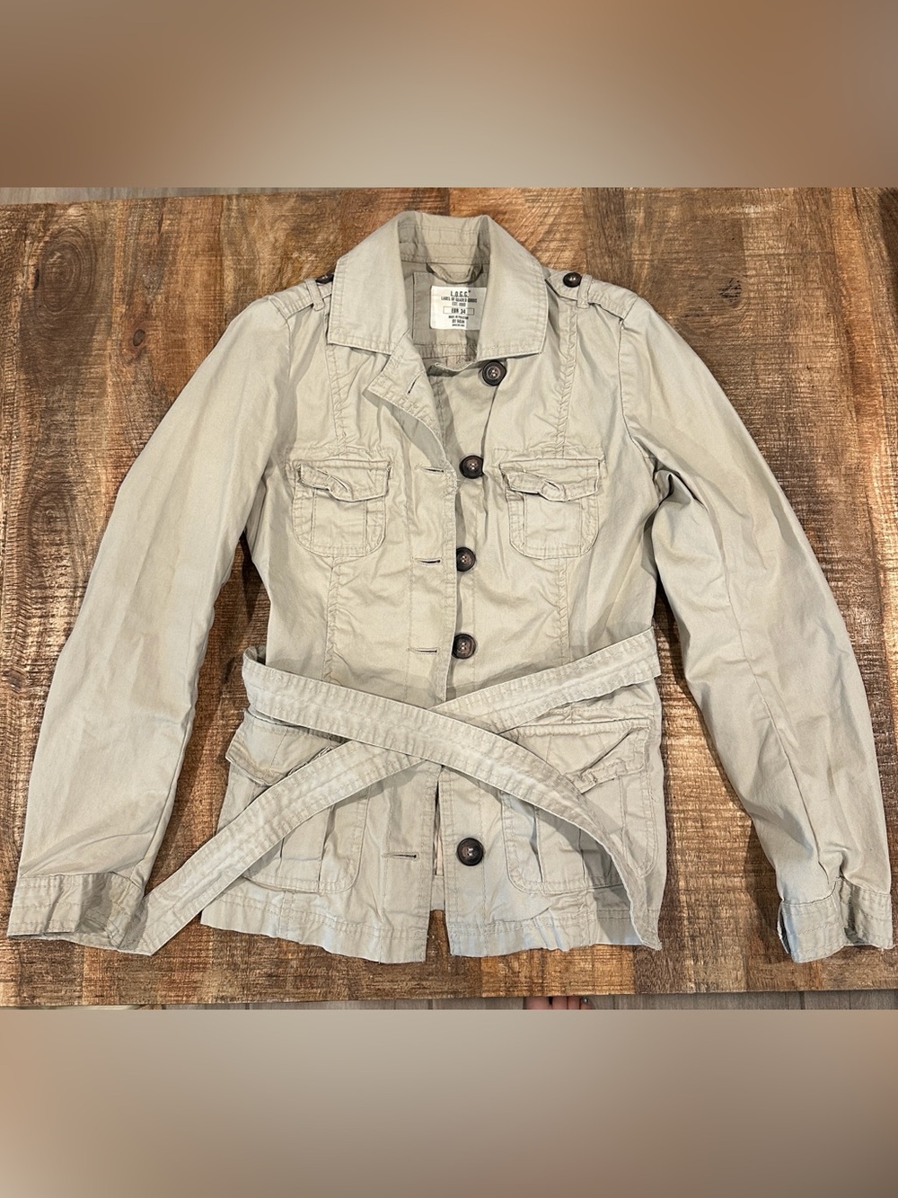 Light Beige Utility Jacket with Waist Tie